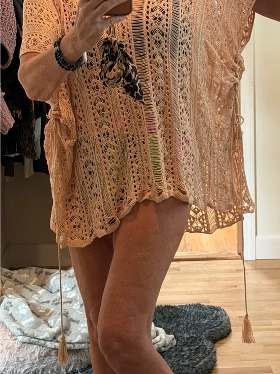 Tops - Peach Crochet Beach Tunic Top - Lightweight Women's Cover-Up